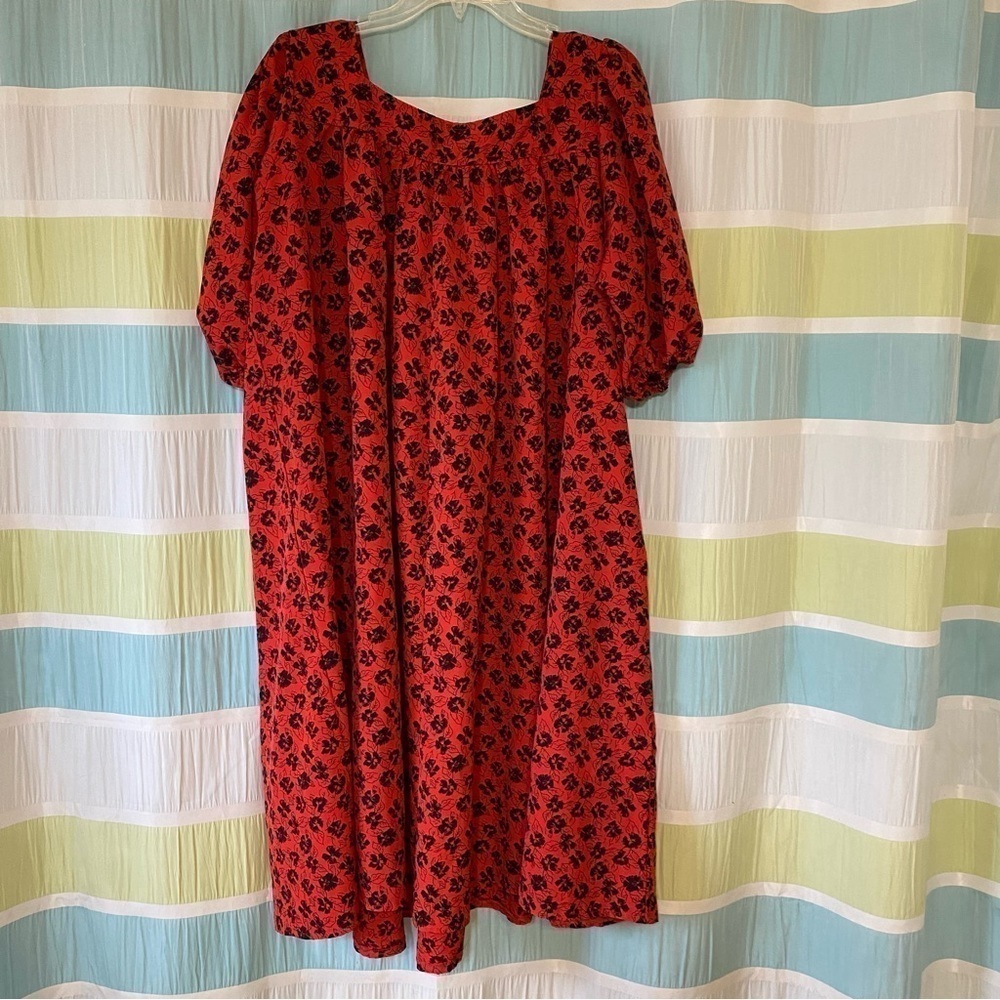 Vintage Hawaiian Print Muu Muu Dress Red and Black Sz XLarge - Picture 6 of 8
